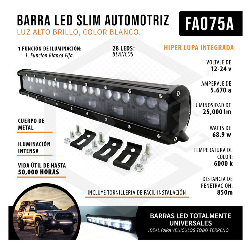 Barra 28 Hiperleds Funcion Blanco Fijo 20'' 25,000lm 12-24v
