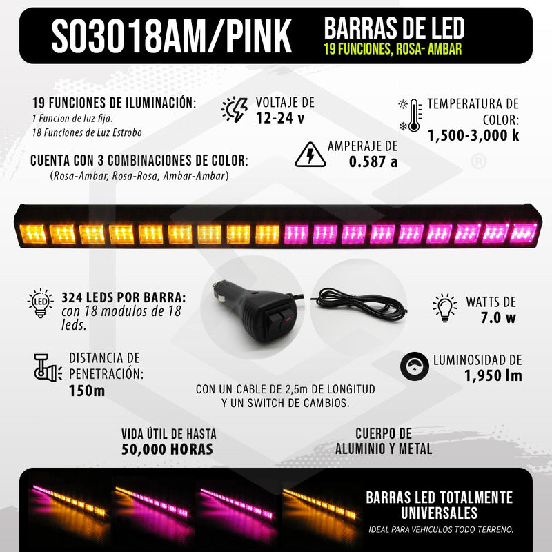 Barra 324 Led 19 Funciones 18 Módulos Bicolor Estrobo 12-24v