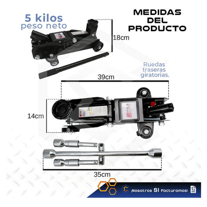 Gato Hidraulico Patín 2 Toneladas Llave Cruz Oem Gnm-2p 29cm