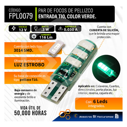 Kit 10 Focos De Pellizco 6 Leds Smd T10 Gel Luz Estrobo 12v