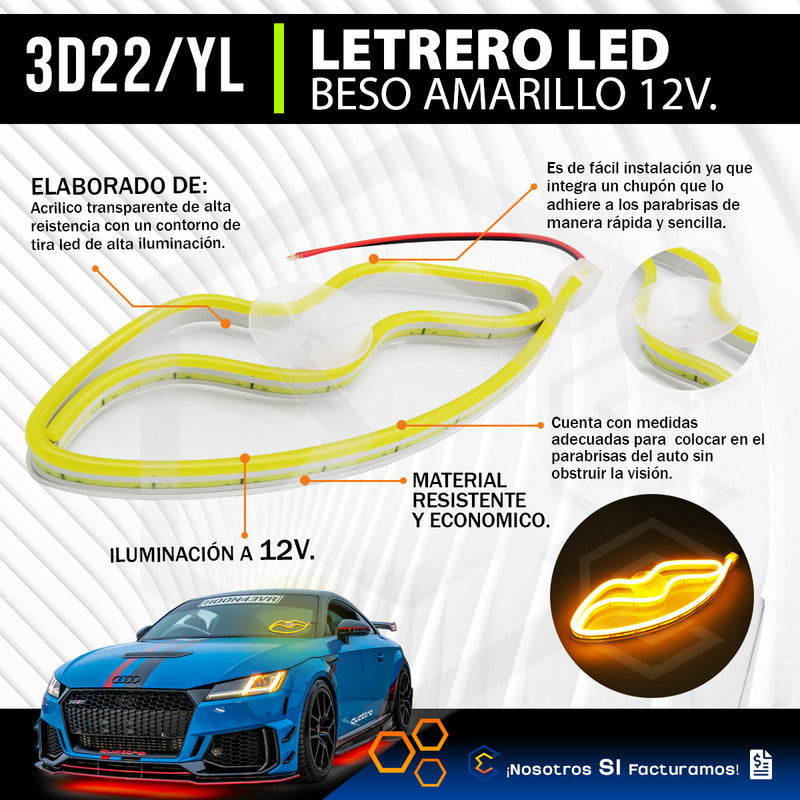 Figura Beso Led Luz Neon Parabrisas Chupón Grande 26cm 12v