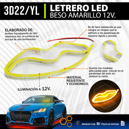 Figura Beso Led Luz Neon Parabrisas Chupón Grande 26cm 12v