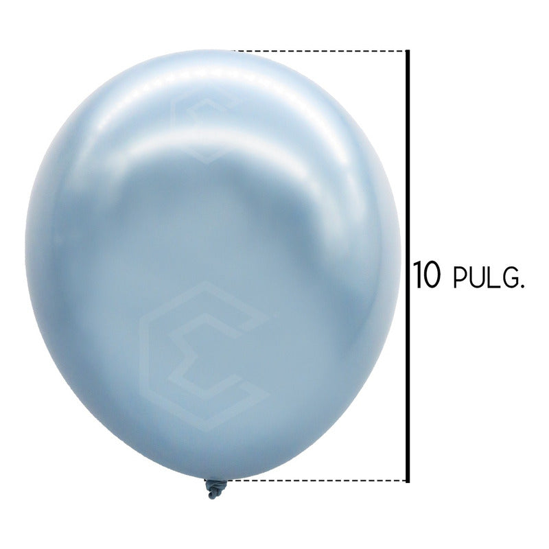 Bolsa 50 Globos Azul Claro Metalico #10 Fiesta Boda Latex Azul Claro Metalico