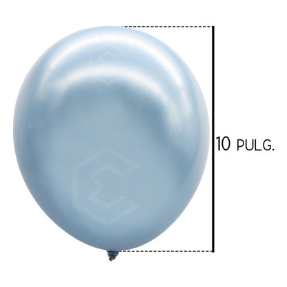 Bolsa 50 Globos Azul Claro Metalico #10 Fiesta Boda Latex Azul Claro Metalico