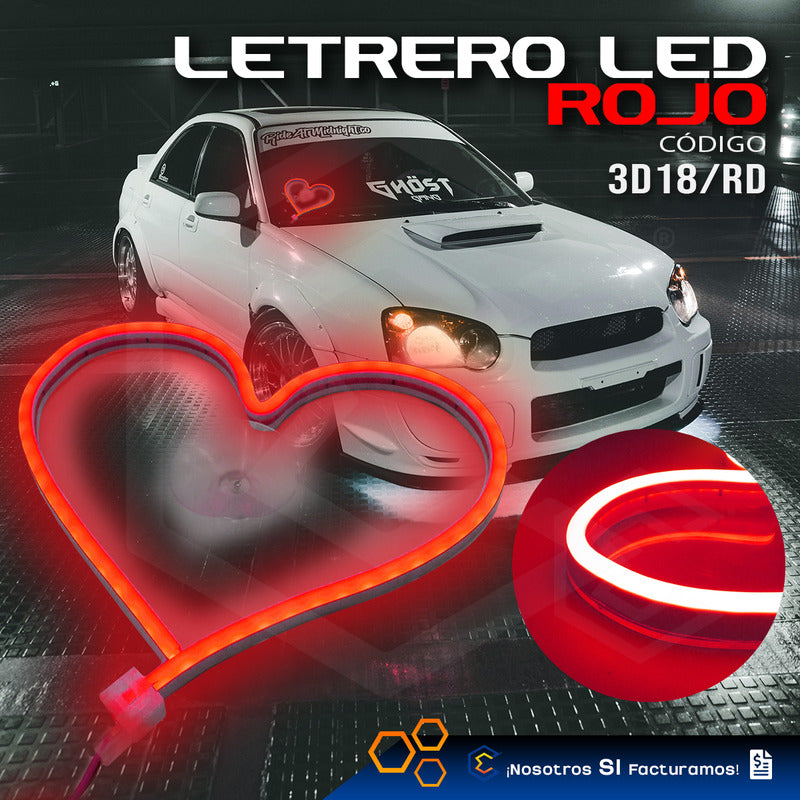 Figura Corazon Led Luz Neon Parabrisas Chupón Grande26cm 12v