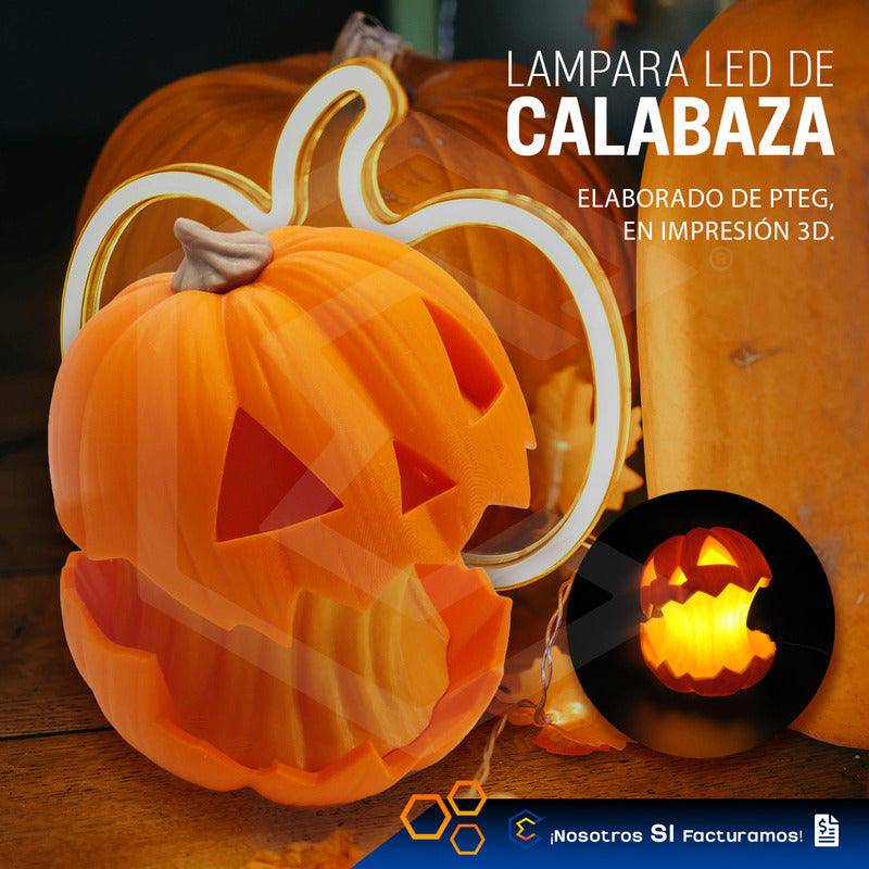 Lámpara Calabaza Luz Led Halloween Decoracion Impresión 3d Naranja