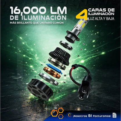 2 Focos Led H4 4 Cara Ventilador Alta Baja 16000lm 25w 9-32v H4