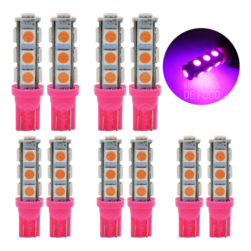Kit 10 Focos Pellizco 13 Leds 5050 T10-158 Cuartos Stop 12v