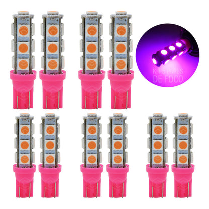 Kit 10 Focos Pellizco 13 Leds 5050 T10-158 Cuartos Stop 12v