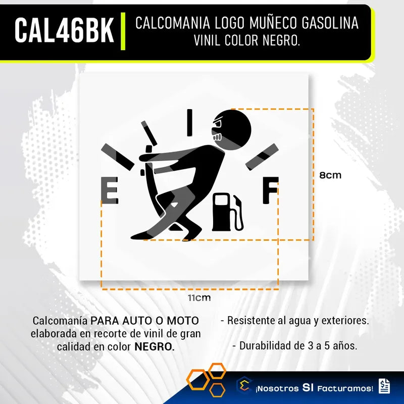 Calcomanía Muñeco Tanque Gasolina Negro Sticker Vinil 11cm