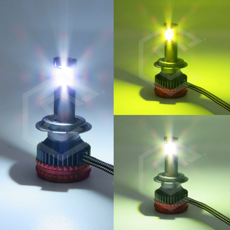 2 Focos H7 12 Leds Csp Bicolor Ventilador Alta Baja 14,000lm H7