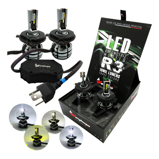 2 Focos Led H4 Ventilador Alta Y Baja Tricolor 18000lm 12-24 H4