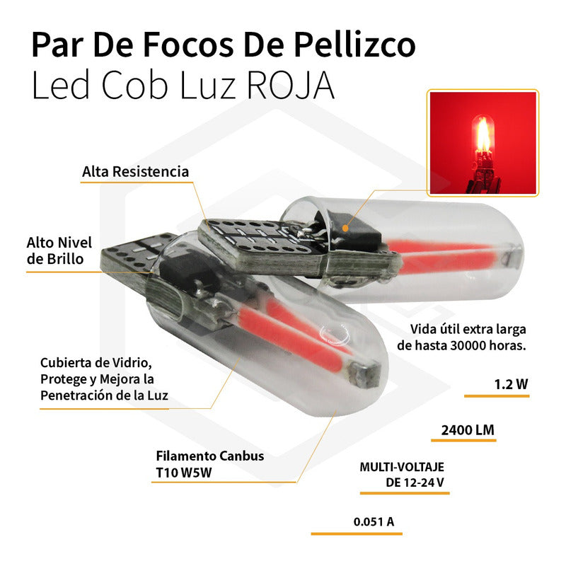 Par Focos De Pellizco Led Cob Vidrio Filamento Canbus T10 W5