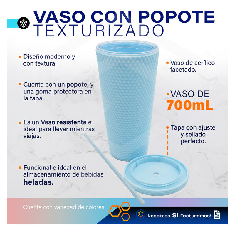 2 Termo Vaso Con Popote Studded Doble Pared Plástico 700ml