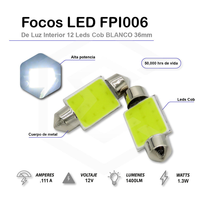 2 Pzs Foco Led Cob Festoon Fusible Interior 31 36 39 Y 41 Mm