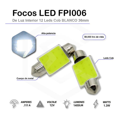 2 Pzs Foco Led Cob Festoon Fusible Interior 31 36 39 Y 41 Mm