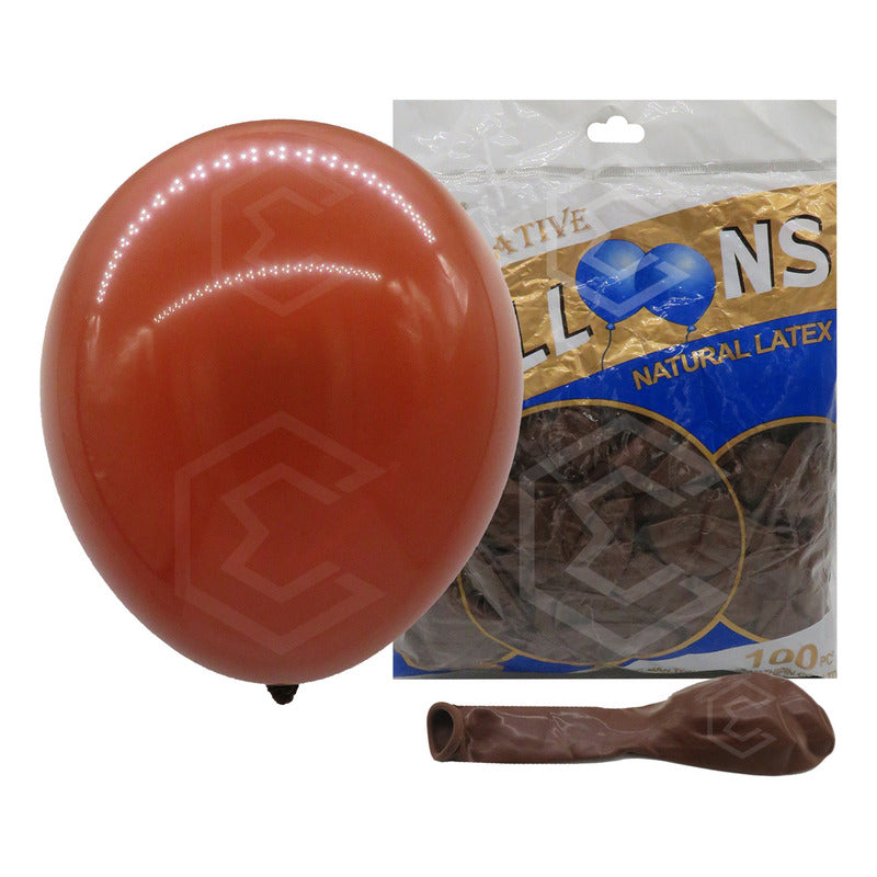 Bolsa 100 Globos Cafe Oscuro Brillos #10 Fiestas Bodas Latex Rojizo