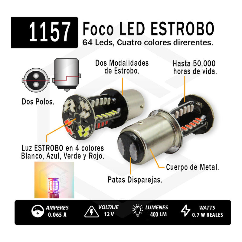 Par Focos 1157 64 Leds 4 Colores Rotativo Y Estrobo Cuartos