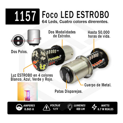 Par Focos 1157 64 Leds 4 Colores Rotativo Y Estrobo Cuartos