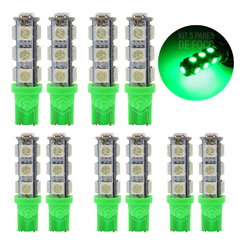 Kit 10 Focos Pellizco 13 Leds 5050 T10-158 Cuartos Stop 12v