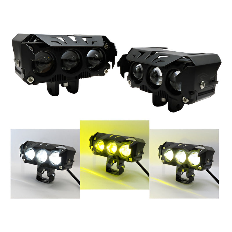 2 Faros Bicolor 18 Hiperleds C Ventilador Moto 3 Lupas Fijo
