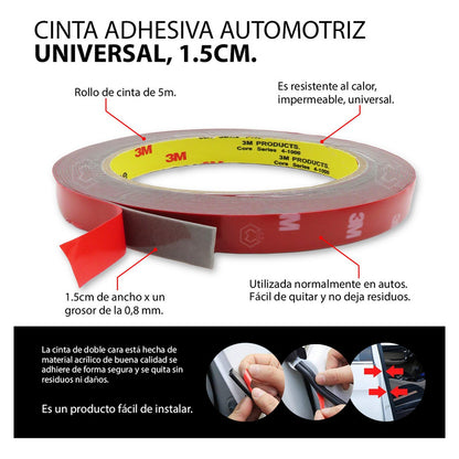 Rollo De Cinta Doble Cara Para Pegar Molduras 1.5cm X 5m Rojo Liso