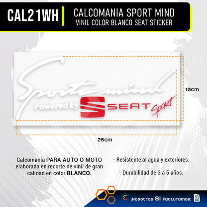 2 Calcomanía Sport Mind Seat Sticker Vinil Auto Moto 25x10cm