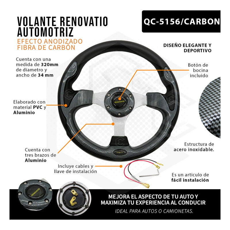 Volante Deportivo Universal De Metal Con Acabado Gloss 32cm