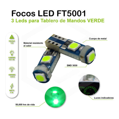 Kit 10 Focos 3 Leds Tablero Mandos T5 3030 3w 12v Colores