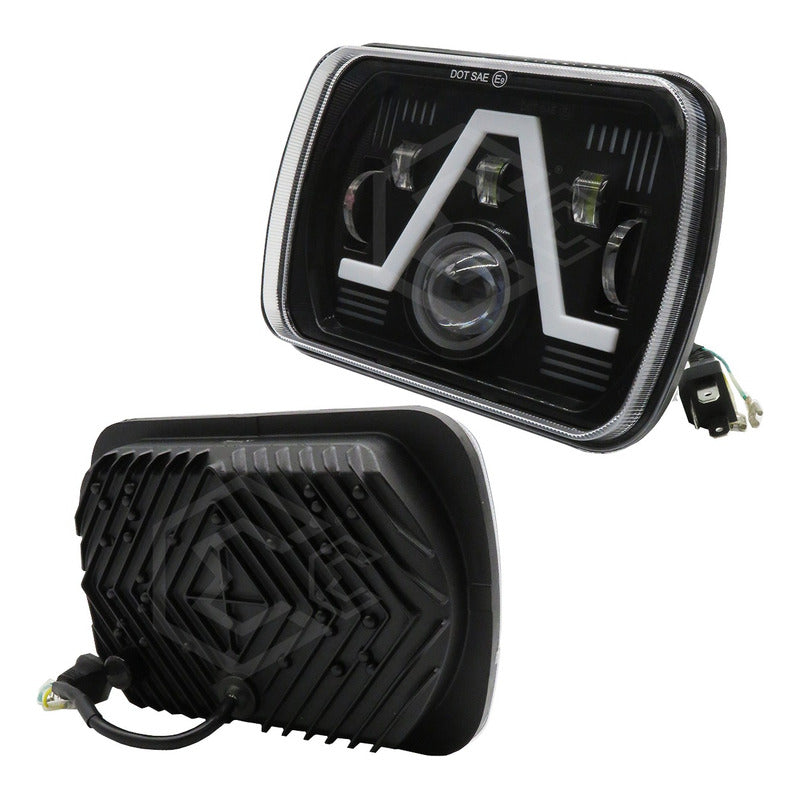 Par De Faros Unidad 5x7 Rectangular Bicolor 6 Lupas 12-24v Ambos Lados