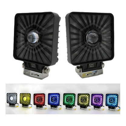 Par De Faros 198 Leds Cuadrado Multicolor Fijo Estrobo 9-60v