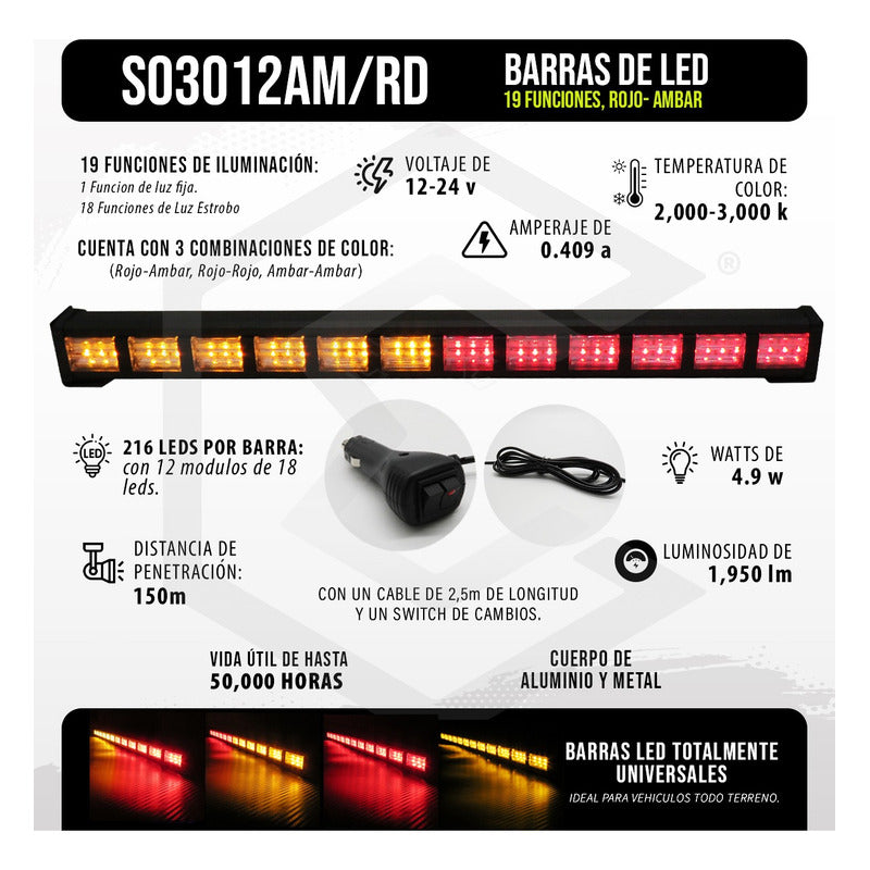 Barra 216 Led 19 Funciones 12 Módulos Bicolor Estrobo 12-24v