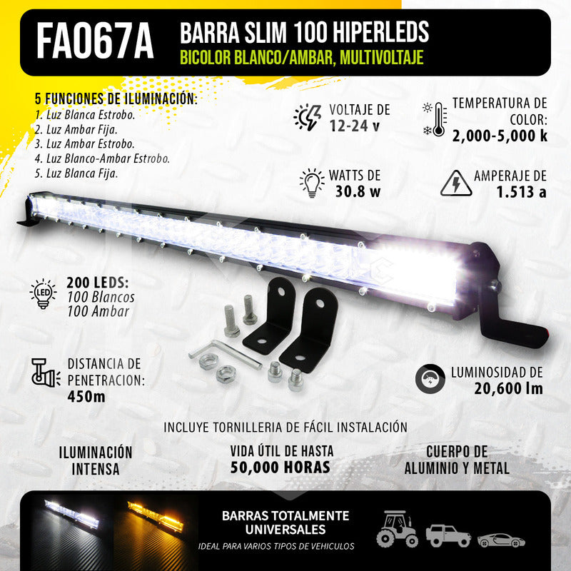 Barra Slim 200 Hiperled 32'' Blanco-ambar 5 Funciones 12-24v