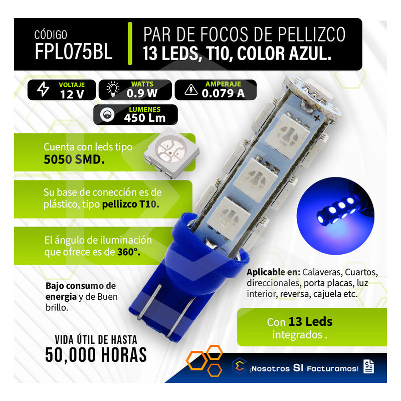 Par De Focos Pellizco 13 Leds 5050 T10-158 Cuartos Stop 12v