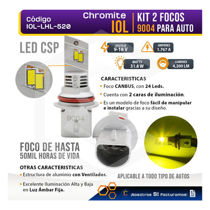 Kit Focos 24 Led Csp Ambar 9004 Ventilador Alta Y Baja 31.8w 9004 Ambar