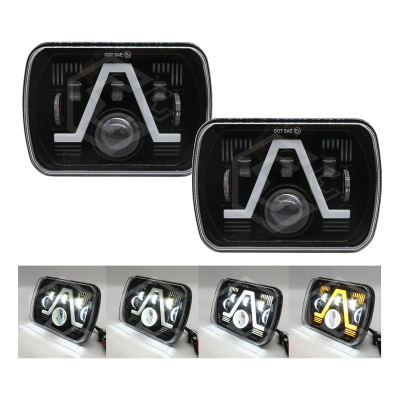 Par De Faros Unidad 5x7 Rectangular Bicolor 6 Lupas 12-24v Ambos Lados