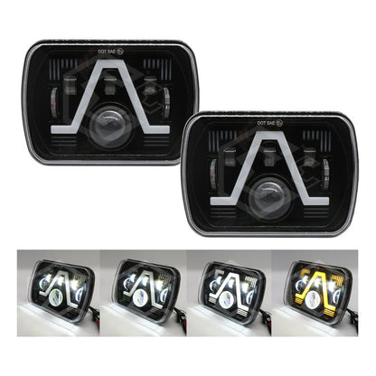 Par De Faros Unidad 5x7 Rectangular Bicolor 6 Lupas 12-24v Ambos Lados