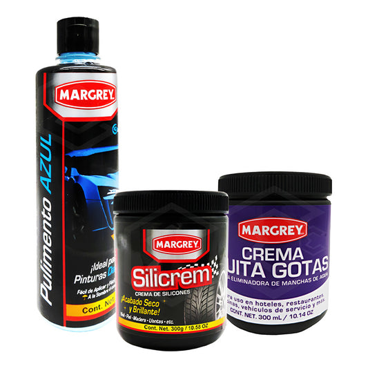 Kit De Silicrem, Quita Gotas Y Pulimento Azul Margrey Negro Agua