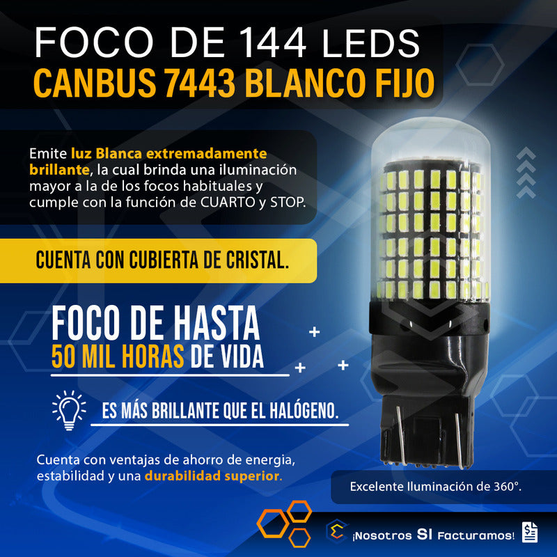 Par Focos 7443 T20 144 Leds Canbus Cristal Cuartos Stop 12v