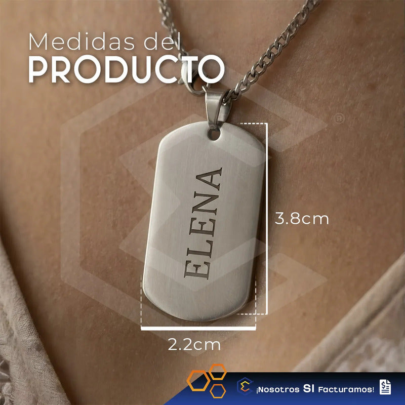 Collar Dije Rectangulo Bronce Personalizado Grabado Acero In Bronce