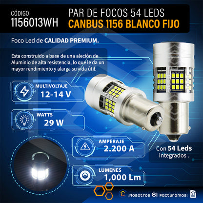 2 Focos 1156 54 Leds Canbus Fijo Ventilador 12v 29w 1000lm