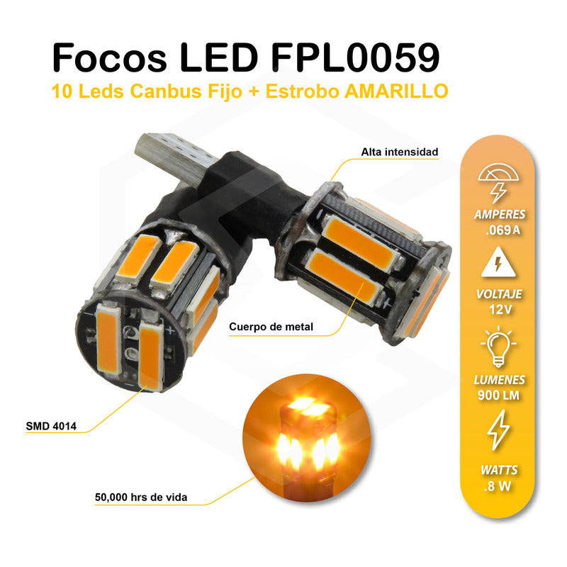 Par Focos De Pellizco 10 Leds Canbus Fijo + Estrobo T10 12v