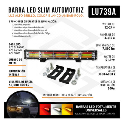 Barra Led 21.8'' Multicolor Fijo 4 Funciones Estrobo 12-24v