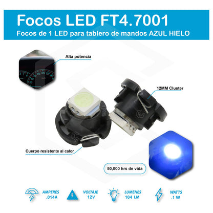 Kit 4 Focos Led T4.7 12 Mm Clúster Para Tablero Fija 12v