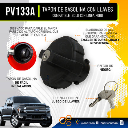 Tapón Tanque De Gasolina Para Ford Lobo Cn Llave Color Negro Negro