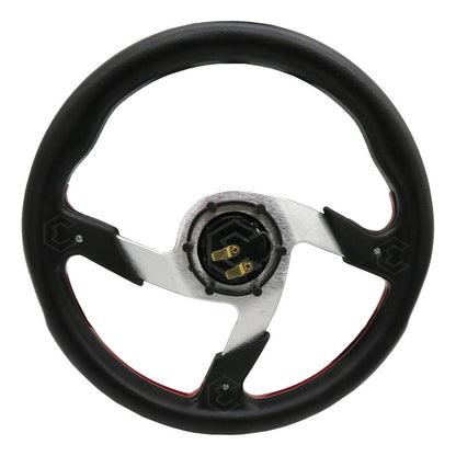 Volante Deportivo Universal De Metal Color Rojo Con Negro