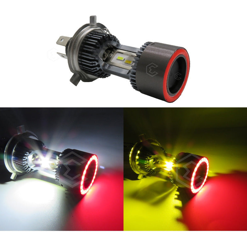 Foco De Carro Moto H4 Csp Led Bicolor Ojo Angel 2 Caras 22w