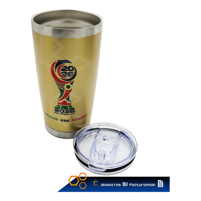 Termo Vaso Fifa Copa Del Mundo 2026 600ml Acero Inoxidable Dorado