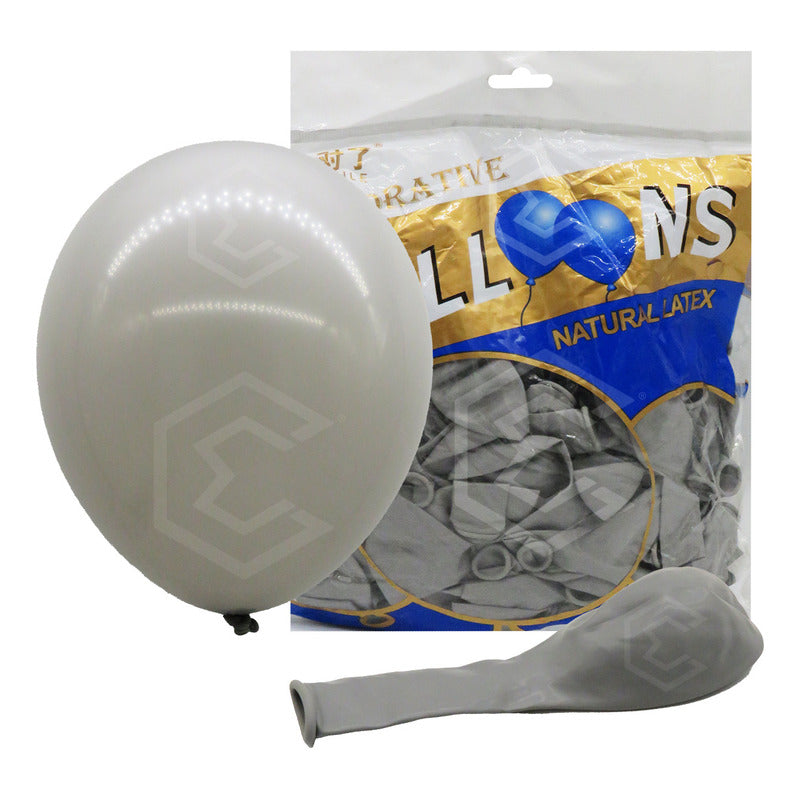 Bolsa 100 Globos Gris Rata Brillosos #10 Fiestas Bodas Latex Gris