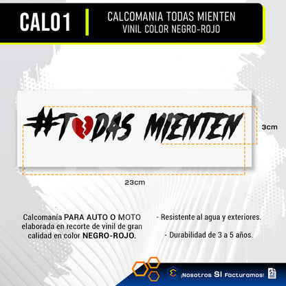2 Calcomanía Todas Mienten Sticker Vinil Auto Moto 23cmx3cm
